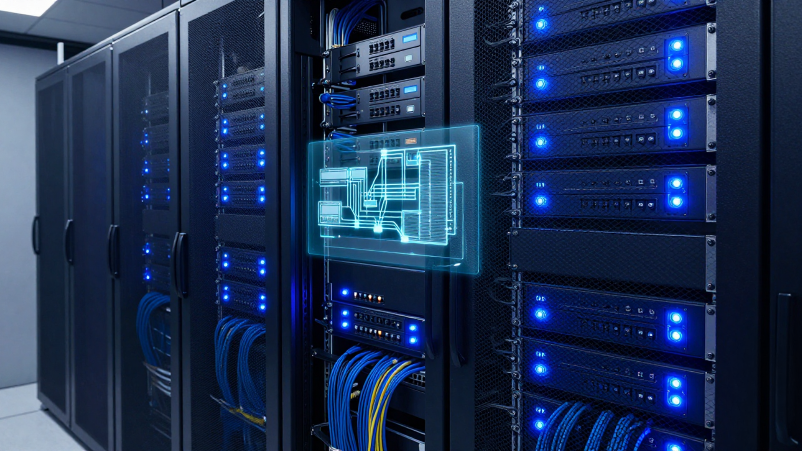 Centro de datos con racks de servidores organizados